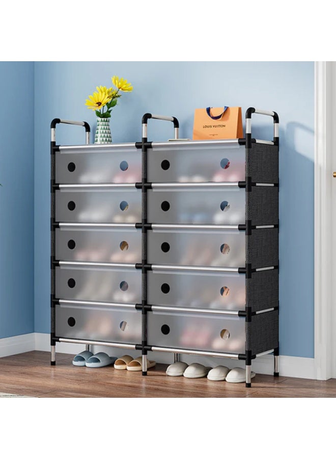 Wide shoe organizer for income, 6-tier tall shoe rack with non-woven fabric cover, holds 20-22 pairs, freestanding storage unit with dustproof cover, magnetic door, sporty frame - transparent - Image 2